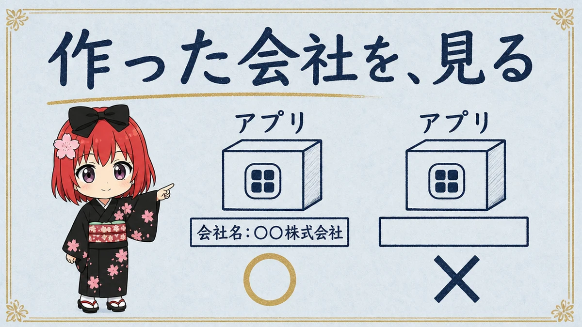 図解: 作った会社を、見る。会社名の欄が空のものは選ばない