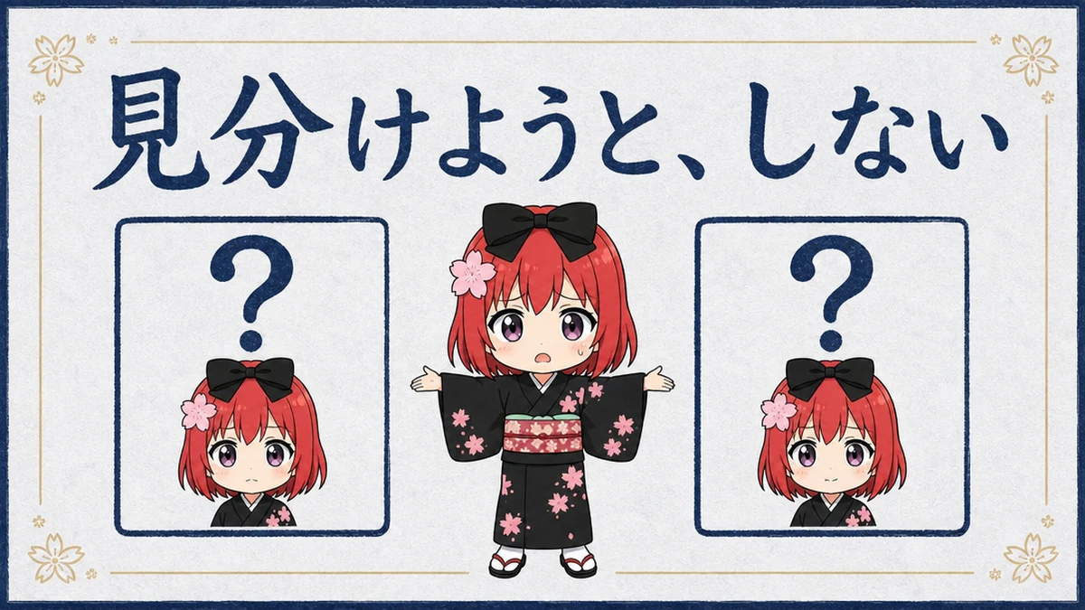図解: 見分けようと、しない。同じ顔の動画が二つ並んでも判別できない