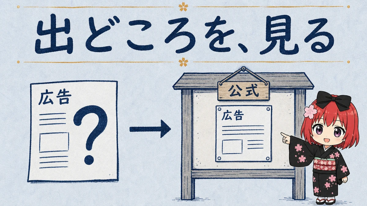 図解: 出どころを、見る。公式の場所に同じ話があるか確かめる