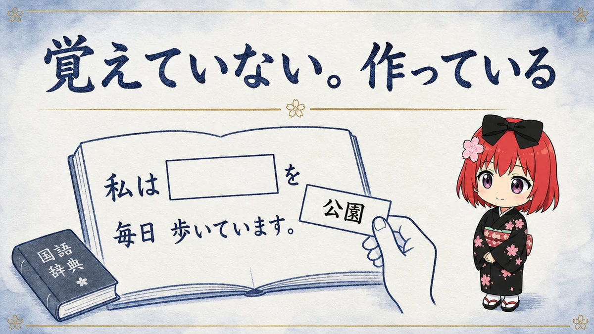 図解: 覚えていない。作っている。空欄に続きそうな言葉を置いている