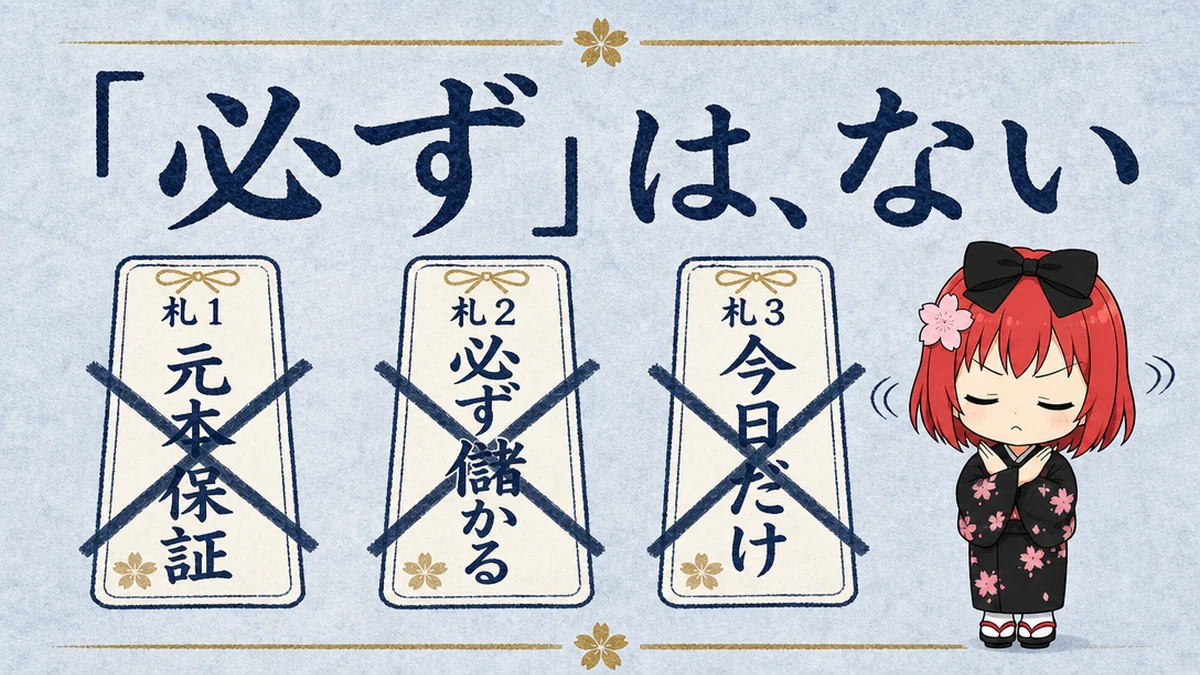 図解: 「必ず」は、ない。元本保証・必ず儲かる・今日だけ